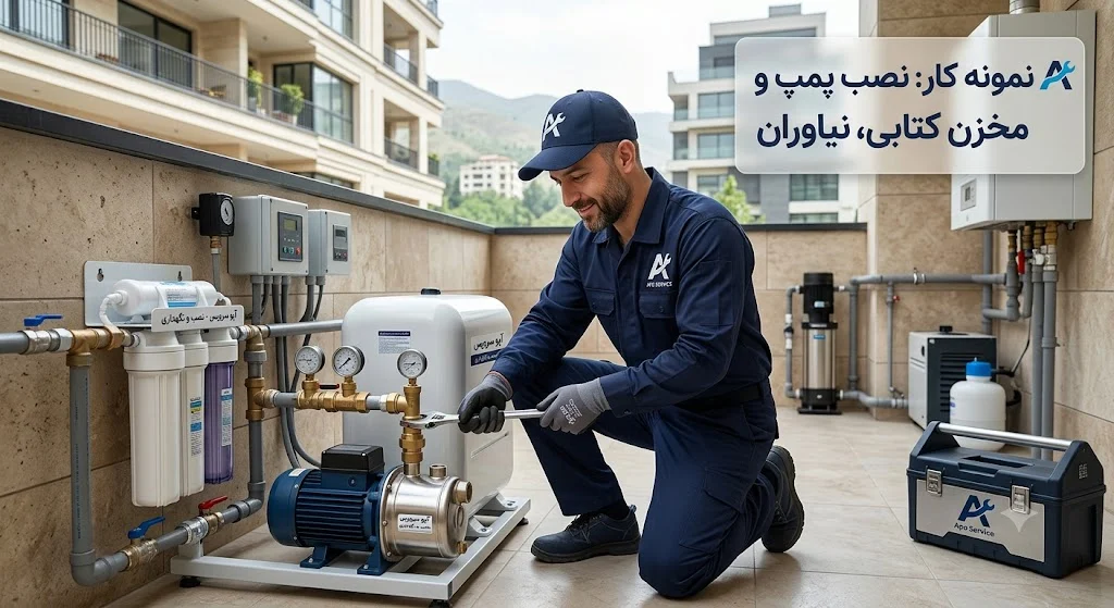 نمونه کار نصب پمپ و مخزن کتابی نیاوران